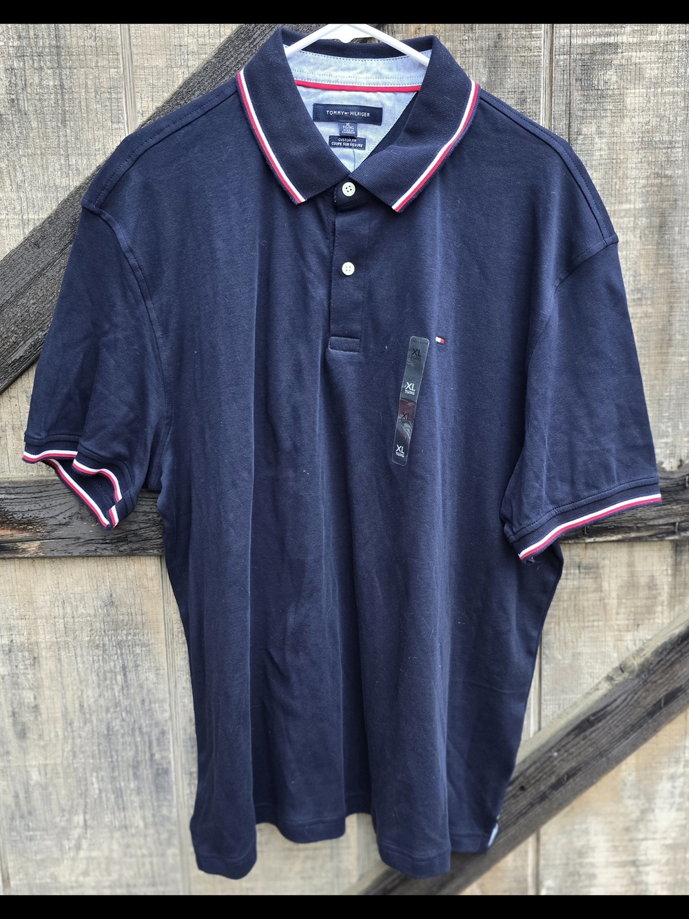 Tommy Hilfiger Navy Polo with Red & White Tipping